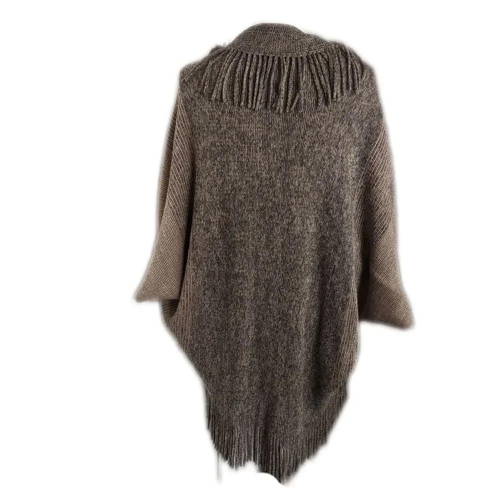 SHEIN blanket shawl cape shrug with fringe, NEW, brown, tan, gold, one size